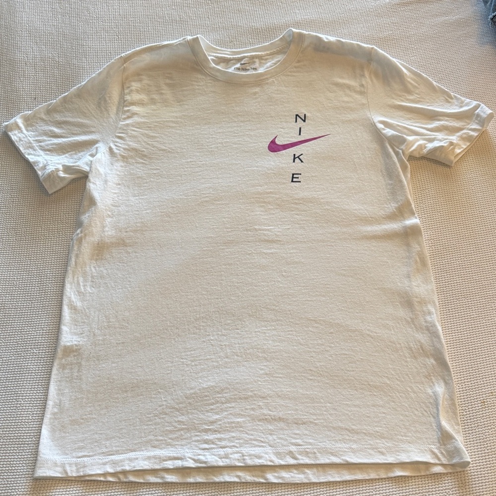 Nike White Tee with Purple Swoosh. Size Large.